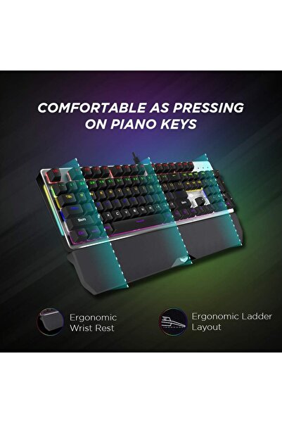 Remson Mechanical Gaming Keyboard Blue Switch RGB 104 Keys Arabic English Wrist Rest Anti Ghosting USB