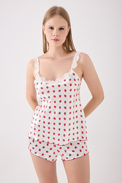 femmora BASKILI SATEN ŞORTLU BÜSTİYERLİ TAKIM