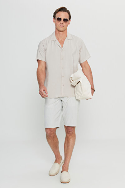 ALTINYILDIZ CLASSICS Ανδρικό σορτς ταξιδιού από γκρι βαμβακερό εφαρμοστό με στενή εφαρμογή με σχέδιο γκοφρέ με ελαστικές πλαϊνές τσέπες