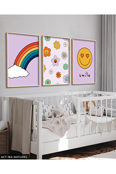 Evinemoda Curcubeu și fața zâmbitoare 3 piese pictură înrămată în lemn ACT