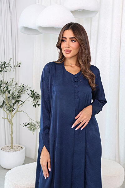 SAI ABAYA Navy Blue Front Open Textured Abaya with Buttons | Elegant Modest Wear – Premium Quality