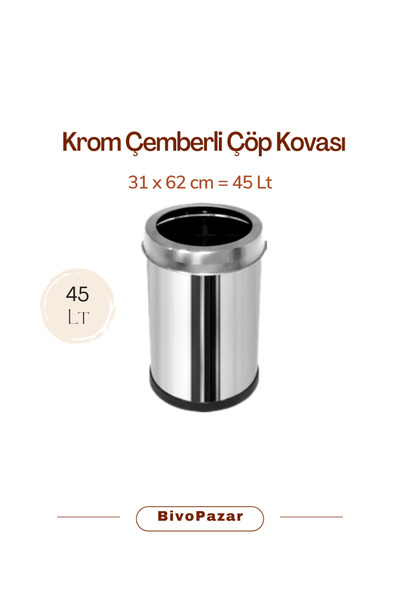 Palex 45 Lt Trash Can with Chrome Circle, Stylish and Durable Metal Design