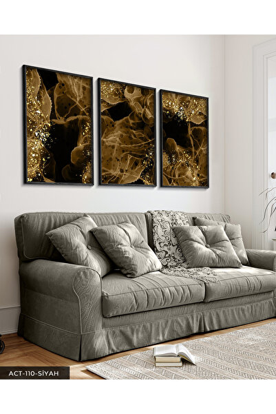 Evinemoda Zlatne detaljne forme, 3-dijelna crna slika u drvenom okviru ACT