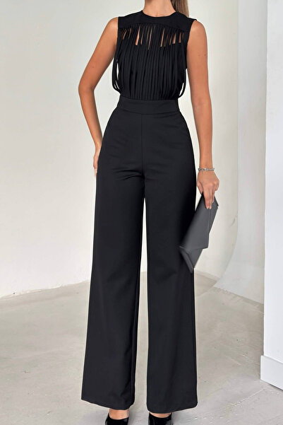 Qualia Butik Women's Stripe Detail Design Jumpsuit