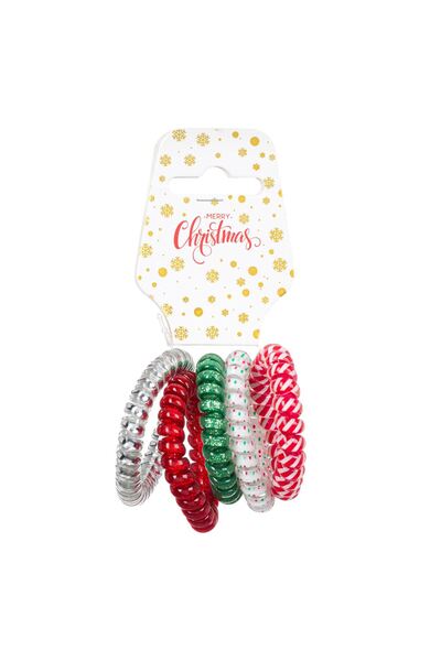 OEM Plastic Hair Scrunchies Christmas Colors - 5pcs
