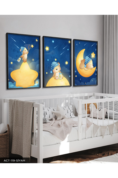 Evinemoda Slatka mačka 3-dijelna slika u crnom drvenom okviru