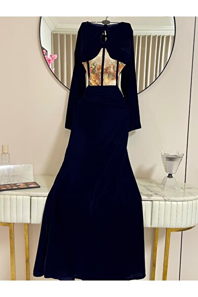 berlanty Luxurious velvet evening dress with a Printed corset