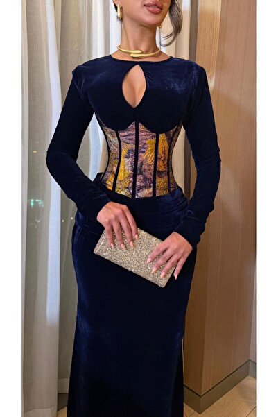 berlanty Luxurious velvet evening dress with a Printed corset