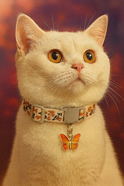 PAWNEST طوق للقطط بنقش فراشة مطرز - قابل للتعديل، مع خرزات صوتية، وإبزيم أمان