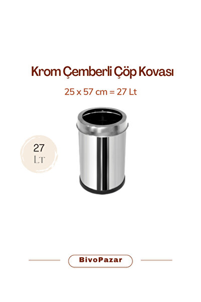 Palex 27 Lt Trash Can with Chrome Circle, Stylish and Durable Metal Design