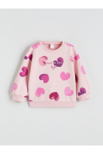 LC Waikiki Peak New Season Heart Printed Girls' Sweatshirt