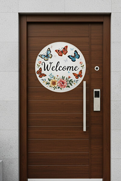 Elbasan Tekstil Butterfly Printed Door Ornament Printing on Mdf 30 X 30 cm