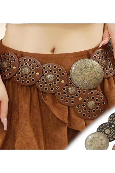 Lydie's Women's Metal Medallion Buckle, Studded Cowboy Style New Trend Belt