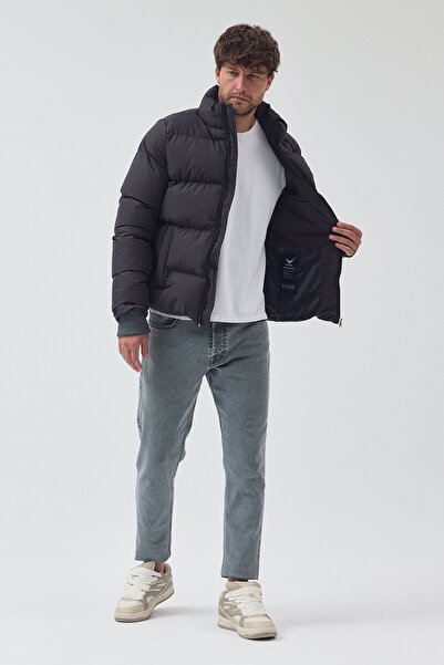 LEVEL HİGH Men's Hoodless Padded Winter Black Puff Coat