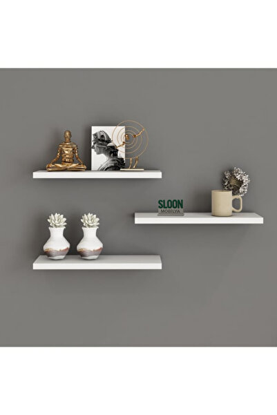 Sloon Mobilya Modern Tasarım 3'lü Uçan Raf Gizli Bağlantılı Raf Kitaplık Akse...