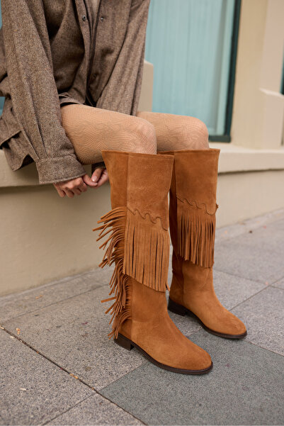 ANGELİNA JONES PULİNA KADİN TABA GERCEK DERİ SUET PUSKULLU ÇİZME