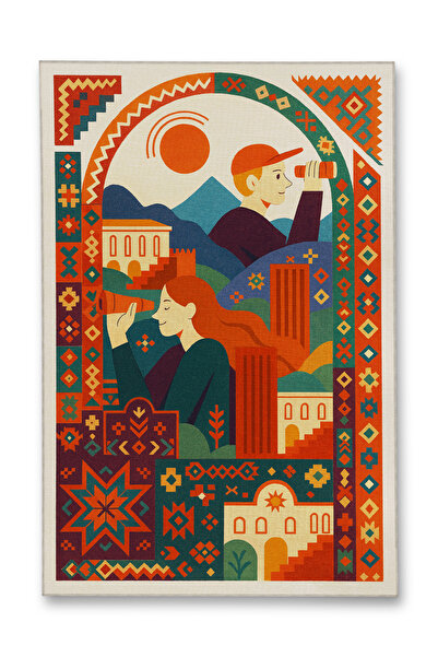 Rugs Modern Halı MOSSO Μπλε Μωβ Αποχρώσεις Έθνικ Λουλούδια με Σχέδιο Υφαντή Β...