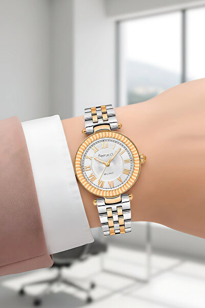 Ferrucci Steel Cord Steel Case Women Wrist Watch, Bracelet Gift Silver-Rose Color Zmfer203