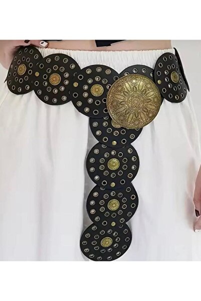 Lydie's Women's Metal Medallion Buckle, Studded Cowboy Style New Trend Belt