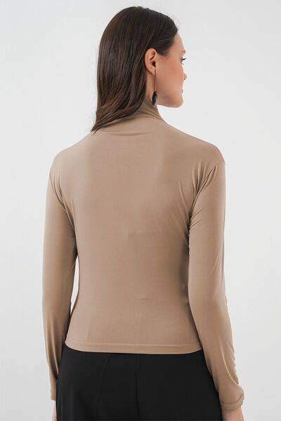 Hiccup Bdart Drape Detailed Bodycon Mock Neck Blouse