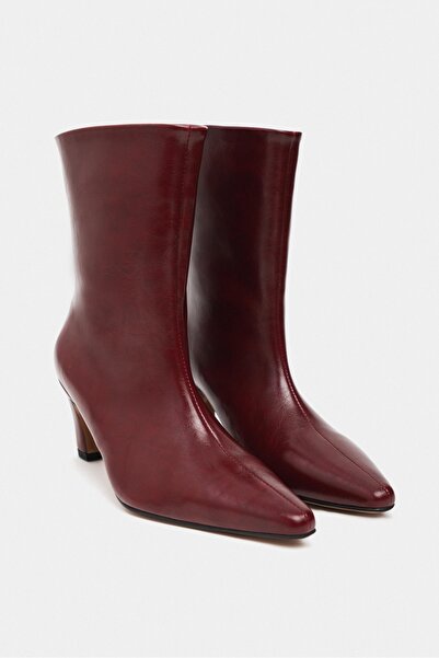 NİŞANTAŞI SHOES Γυναικείες μπότες με τακούνι με ρουστίκ σχέδιο μπορντό