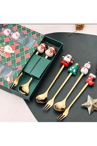 bag and shine 6-Piece Christmas Themed Stainless Steel Gold Spoon and Fork Set (6 Pieces) Green Box