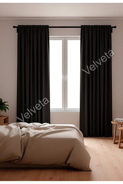 Velveta Işık Geçirmez Blackout Karartma Perde– Siyah |Düz Pile, Isı ve Ses Yalıtımlı, Modern Karartma Perde