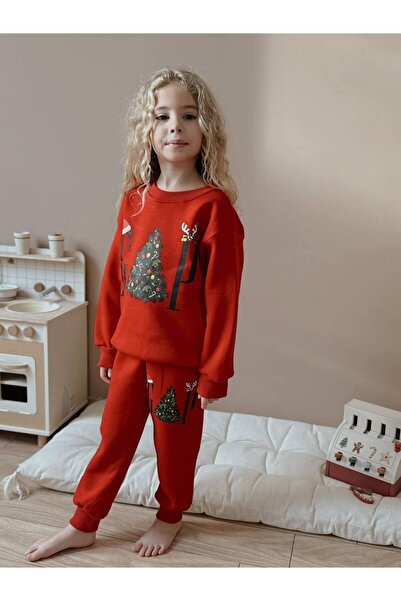 Jolly Kids Girl's Christmas Patterned Sweatshirt Winter Tracksuit Set