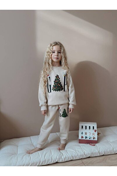 Jolly Kids Girl's Christmas Patterned Sweatshirt Winter Tracksuit Set