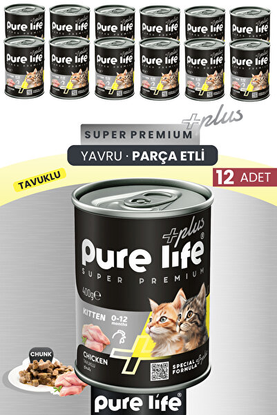 PureLife Plus 12'li Tavuklu Yavru Puppy Kedi Konserve Chunk Parça Etli Yaş Ma...