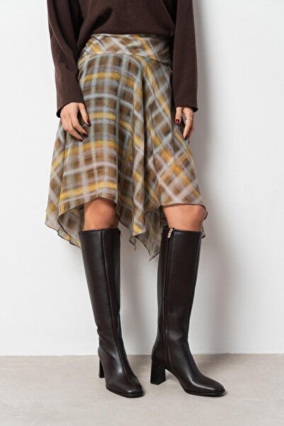 NİŞANTAŞI SHOES Bigop Brown Matte Blunt Toe Heeled Women's Boots