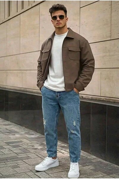 MADZEYMODA Denim Fabric Men's Blue Boyfriend Fit Ripped Detailed Jean Denim Pants Mz599