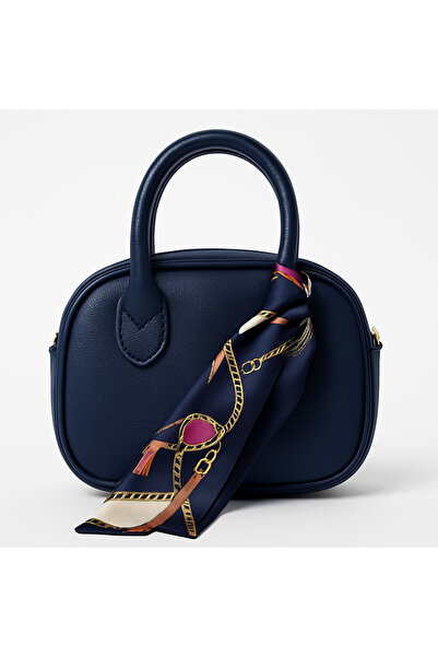 Mira Koyu Lacivert Mini Kadın El ve Omuz Çantası – Desenli Fular Detaylı Şık ...