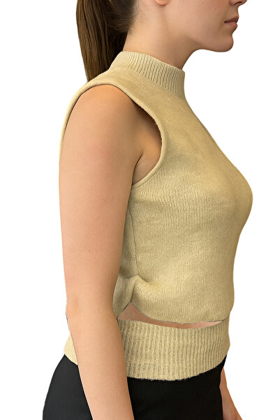 Qualia Butik Women's Low Waist Detail Mock Neck Sweater