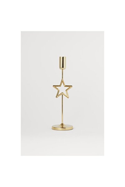 Décor Suport pentru lumanare tip Stea, 28 cm, din metal (bronz-auriu)
