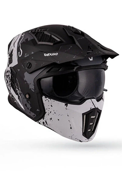 DeadG Helix Skeletor Mat Siyah-Beyaz Modüler Kask