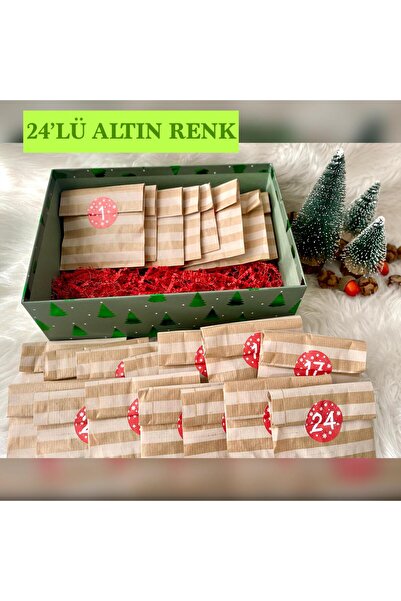 Lilyum Aksesuar Advent Calendar Sürpriz Takı 24lü Yeni Yıl Yılbaşı ALTIN GOLD RENK Küpe Kolye Bileklik Hediye Kutusu