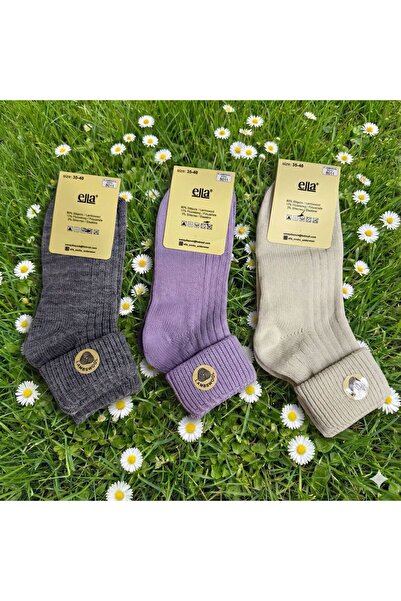 Luxia Kadın Kıvrık Lambswool Yün Bot Çorabı 3"lü Paket