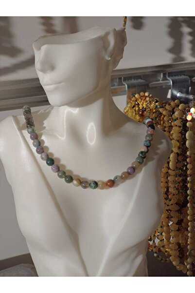 güleçdoğaltaş Indian Agate Natural Stone Necklace – 6 Mm, Adjustable Design (...