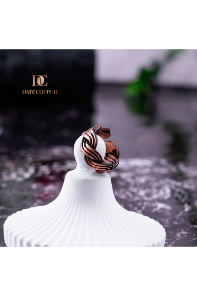 DMT COPPER HOME Handmade Braided Copper Ring, Adjustable, Antique Rustic Design, Red Gift Ku