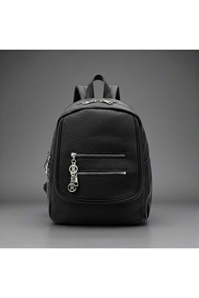 Daisy Bag Co. حقيبة ظهر نسائية أنيقة من الجلد الأسود - متعددة الأقسام، مع تفا...