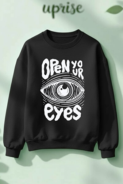 Vordevia Hanorac Open Your Eyes cu imprimeu Cotton 3 Yarn B guler rotund O supradimensionat