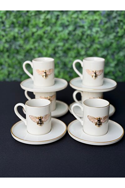 Hediye Köşkü 6 Kişilik Bal Arısı Porselen Kahve Fincanı