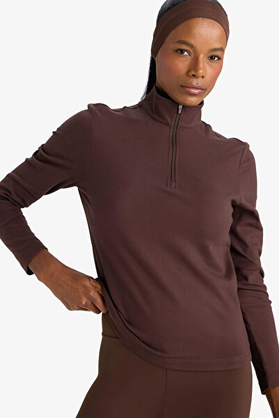 DeFacto F1687Axbn192 Brown Defactofit Standard Fit Mock Neck Athlete Sweatshirt