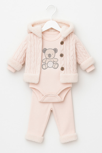 thesecret desire Knitwear Hooded Detailed 3-Piece Baby Set – Bodysuit + Booti...