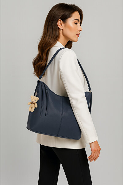 Av A Dos Large Size Women's Faux Leather Shoulder Bag with Teddy Bear, Can Be Used as a Shoulder or Backpack