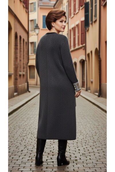 larocci Plus Size Ethnic Detailed Long Knit Cardigan