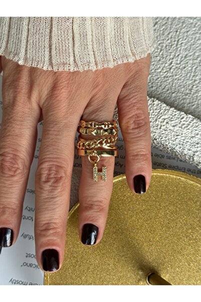 Rossetto Atelier خاتم SPOTY بحرف H قابل للتعديل متعدد الأشكال ذهبي اللون