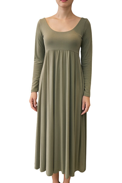 Qualia Butik Women's Green Backless Pleated Dress