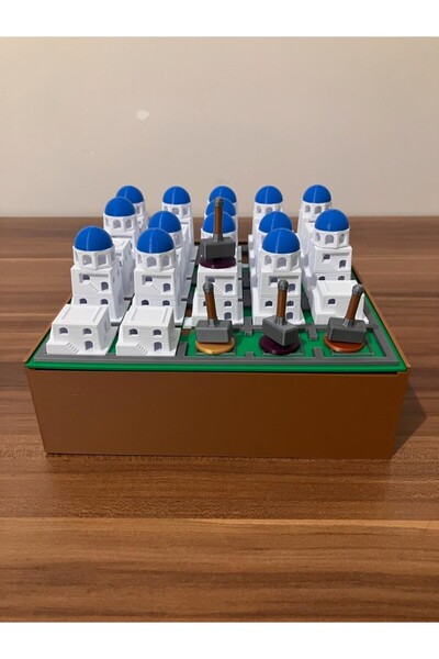 genomera لعبة سانتوريني الطاولةية (لا تشمل بطاقات الإله.) يحتوي فقط على الأجزاء الموجودة في الصورة)